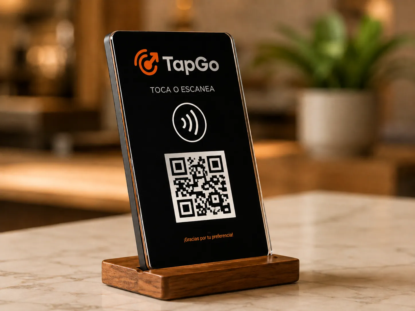 Un stand TapGo sobre el mostrador de un negocio